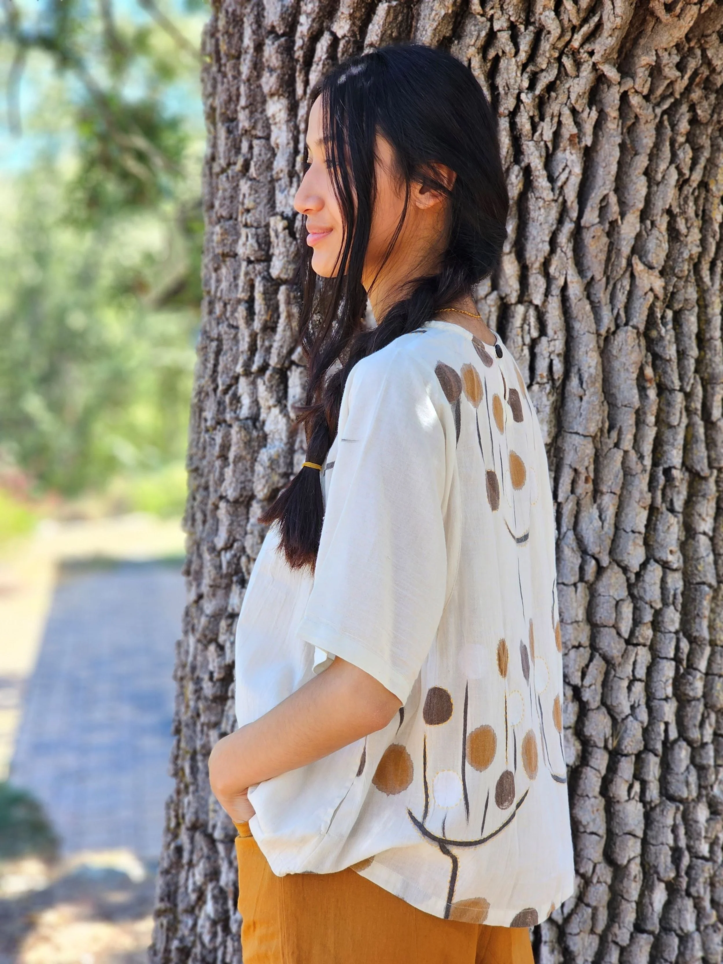 Tj-17166 - Gather Tunic - Natural — Yaza